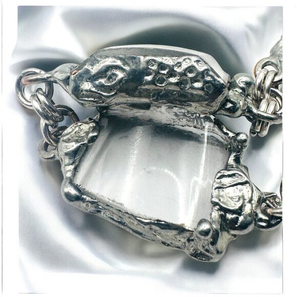 Vintage Anchor Hocking Lead Crystal Glass Bracelet w Artisan Silver Blend Bezels - Picture 8 of 16